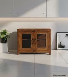 VINTAGE RECLAIMED TEAK & GLASS CABINET