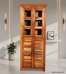 RECLAIMED TEAK 2 PC WOOD & GLASS CABINET
