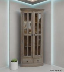 SOLID WOOD & GLASS CORNER CABINET W/ 2 DRAWERS