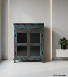 VINTAGE RECLAIMED TEAK & GLASS CABINET