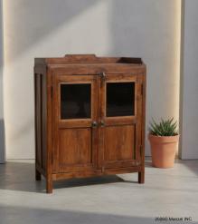 VINTAGE RECLAIMED TEAK & GLASS CABINET