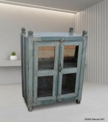 VINTAGE RECLAIMED TEAK & GLASS CABINET