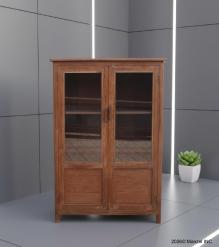 VINTAGE RECLAIMED TEAK & GLASS CABINET W/ SHELVES