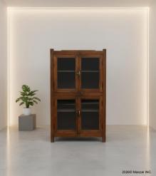 VINTAGE RECLAIMED TEAK & GLASS CABINET