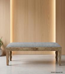 SOLID WOOD & CLOTH UPHOLSTERED BENCH