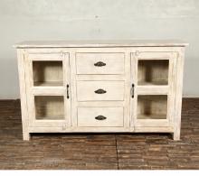 SOLID RECLAIMED TEAK WOOD & GLASS SIDEBOARD