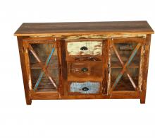 SOLID RECLAIMED TEAK WOOD & GLASS SIDEBOARD