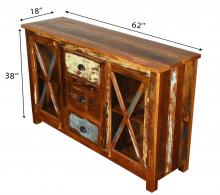 SOLID RECLAIMED TEAK WOOD & GLASS SIDEBOARD