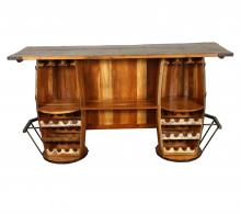 SOLID RECLAIMED TEAK WOOD & IRON DOUBLE BARREL BAR 