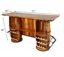 SOLID RECLAIMED TEAK WOOD & IRON DOUBLE BARREL BAR 
