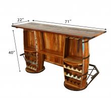 SOLID RECLAIMED TEAK WOOD & IRON DOUBLE BARREL BAR 