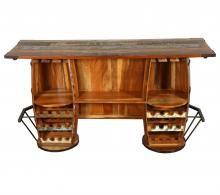 SOLID RECLAIMED TEAK WOOD & IRON DOUBLE BARREL BAR 