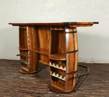 SOLID RECLAIMED TEAK WOOD & IRON DOUBLE BARREL BAR 