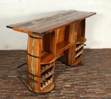 SOLID RECLAIMED TEAK WOOD & IRON DOUBLE BARREL BAR 