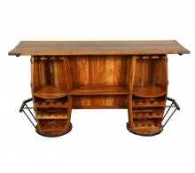 SOLID RECLAIMED TEAK WOOD & IRON DOUBLE BARREL BAR 