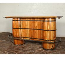 SOLID RECLAIMED TEAK WOOD & IRON DOUBLE BARREL BAR 