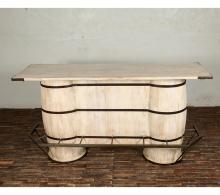 SOLID RECLAIMED TEAK WOOD & IRON DOUBLE BARREL BAR 