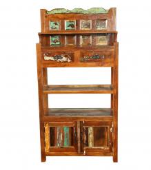 SOLID RECLAIMED TEAK WOOD CABINET WITH DOORS, SHELVES & DISPLAY