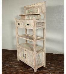 SOLID RECLAIMED TEAK WOOD CABINET WITH DOORS, SHELVES & DISPLAY