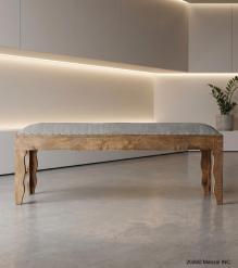 SOLID WOOD & CLOTH UPHOLSTERED BENCH
