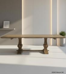 SOLID WOOD PEDESTAL TRESTLE TABLE W / EXTENSIONS