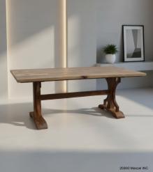 SOLID WOOD X BASE TRESTLE DINING TABLE W/ EXTENSIONS