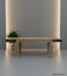 EXTENDABLE SOLID WOOD DINING TABLE W/ SELF-STORING EXTENSIONS