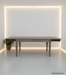 EXTENDABLE SOLID WOOD DINING TABLE W/ SELF-STORING EXTENSIONS
