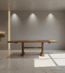 SOLID WOOD X BASE TRESTLE DINING TABLE W/ EXTENSIONS