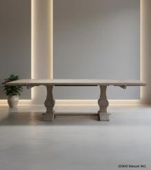 SOLID WOOD PEDESTAL EXTENSION DINING TABLE