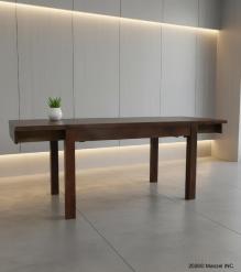 EXTENDABLE SOLID WOOD DINING TABLE W/ SELF-STORING EXTENSIONS
