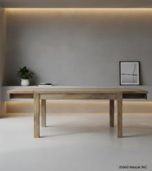 EXTENDABLE SOLID WOOD DINING TABLE W/ SELF-STORING EXTENSIONS
