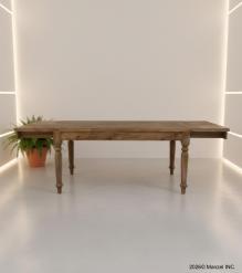EXTENDABLE SOLID WOOD DINING TABLE W/ SELF-STORING EXTENSIONS