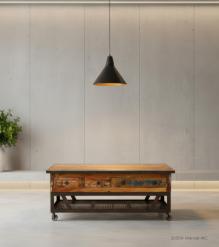 SOLID RECLAIMED TEAK WOOD & IRON COFFEE TABLE W/ 2 DRAWERS AND CASTERS