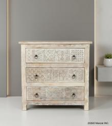 SOLID RECLAIMED TEAK WOOD HAND CARVED DRESSER BUREAU CABINET 3 DRAWERS