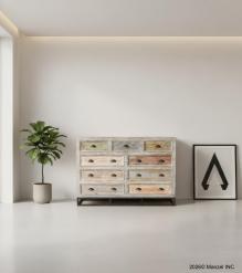 SOLID RECLAIMED TEAK WOOD & METAL BUREAU SIDEBOARD