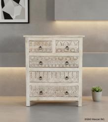 SOLID RECLAIMED TEAK WOOD HAND CARVED DRESSER BUREAU CABINET 5 DRAWERS