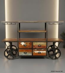 SOLID RECLAIMED TEAK WOOD WINE & LIQUOR CART