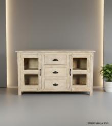 SOLID RECLAIMED TEAK WOOD & GLASS SIDEBOARD