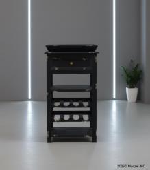 SOLID WOOD WINE BAR W/ SHELVES, DRAWER & TRAY