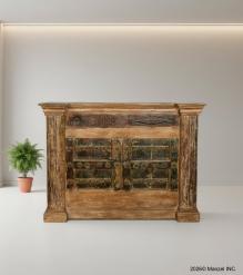 SOLID RECLAIMED TEAK WOOD W/ DECORATIVE IRON  BAR