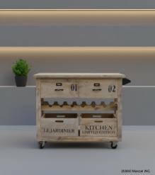 SOLID WOOD KITCHEN TROLLY ISLAND