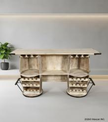 SOLID RECLAIMED TEAK WOOD DOUBLE BARREL BAR