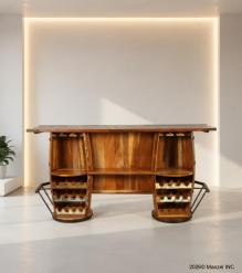 SOLID RECLAIMED TEAK WOOD & IRON DOUBLE BARREL BAR 