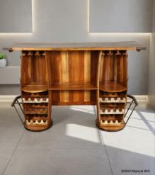 SOLID RECLAIMED TEAK WOOD & IRON DOUBLE BARREL BAR 