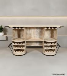 SOLID RECLAIMED TEAK WOOD & IRON DOUBLE BARREL BAR 