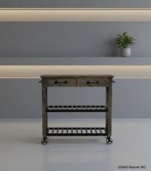 SOLID WOOD & IRON KITCHEN TROLLEY ON WHEELS
