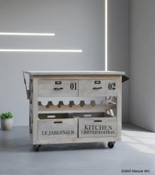 SOLID WOOD WINE BAR KITCHEN TROLLEY