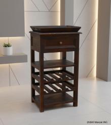 SOLID WOOD WINE BAR W/ SHELVES, DRAWER & TRAY