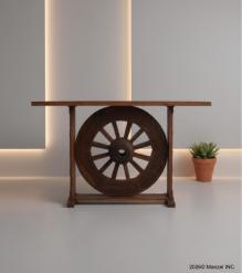 SOLID RECLAIMED WOOD WHEEL CONSOLE / BAR TABLE